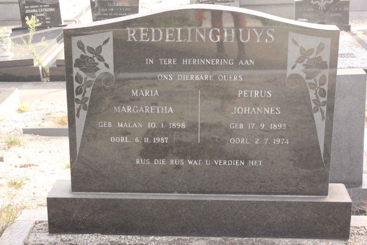 REDELINGHUYS Petrus Johannes 1893-1974 &amp; Maria Margaretha MALAN 1898-1987