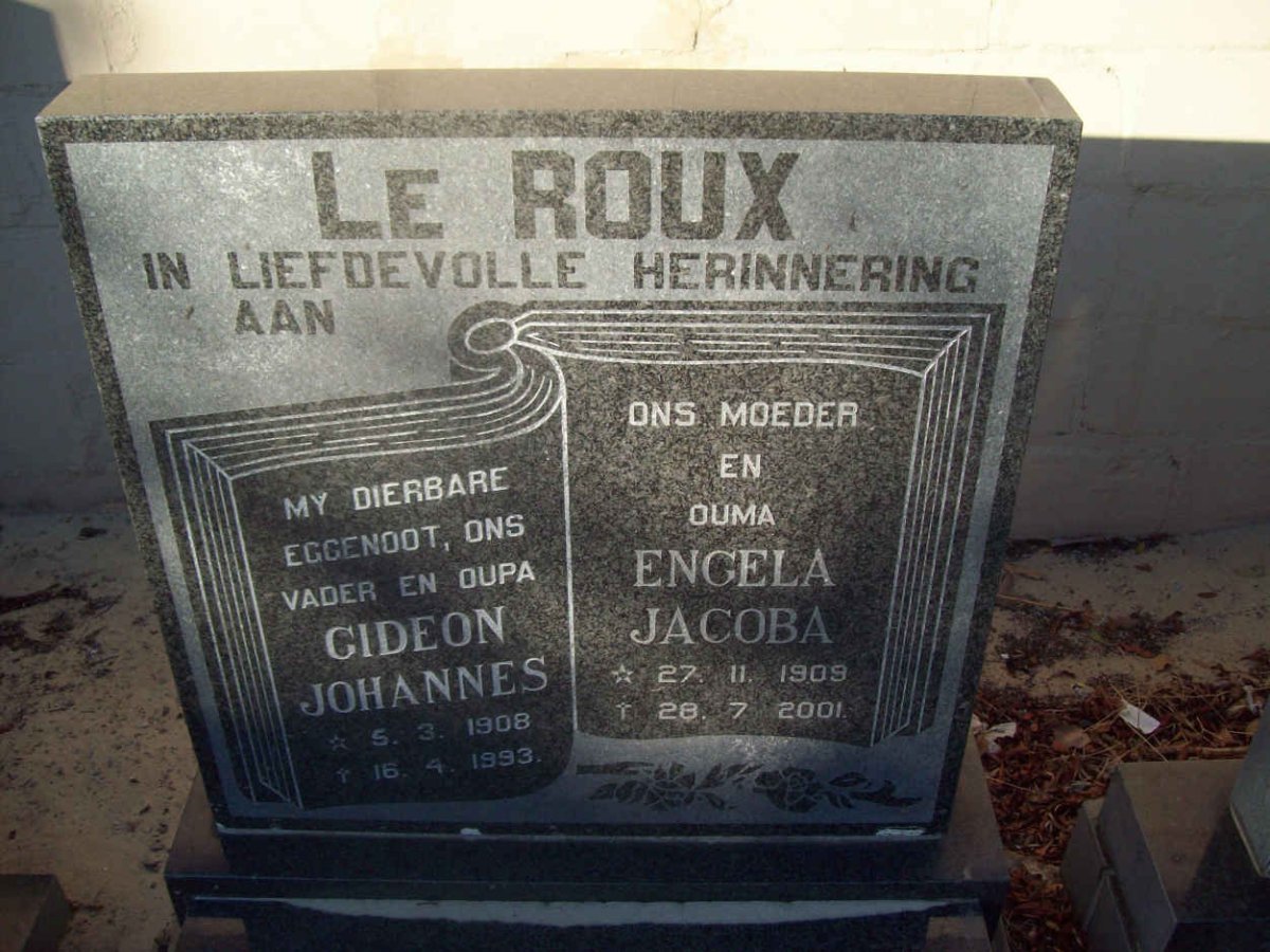 ROUX Gideon Johannes, le 1908-1993 &amp; Engela Jacoba 1909-2001