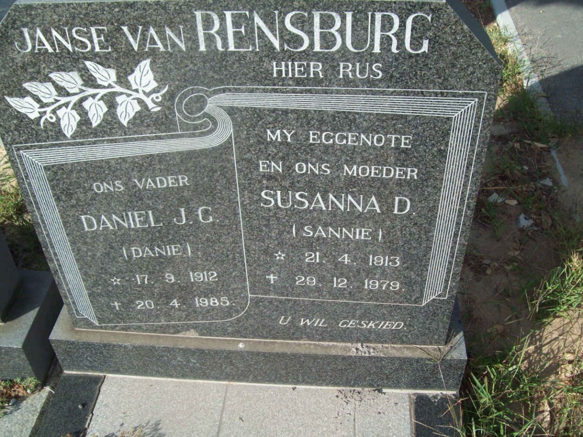 RENSBURG Daniel J.G., Janse van 1912-1985 &amp; Susanna D. 1913-1979