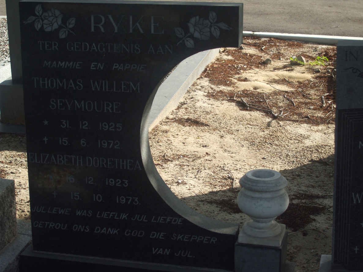 RYKE Thomas Willem Seymoure 1925-1972 &amp; Elizabeth Dorethea 1923-1973