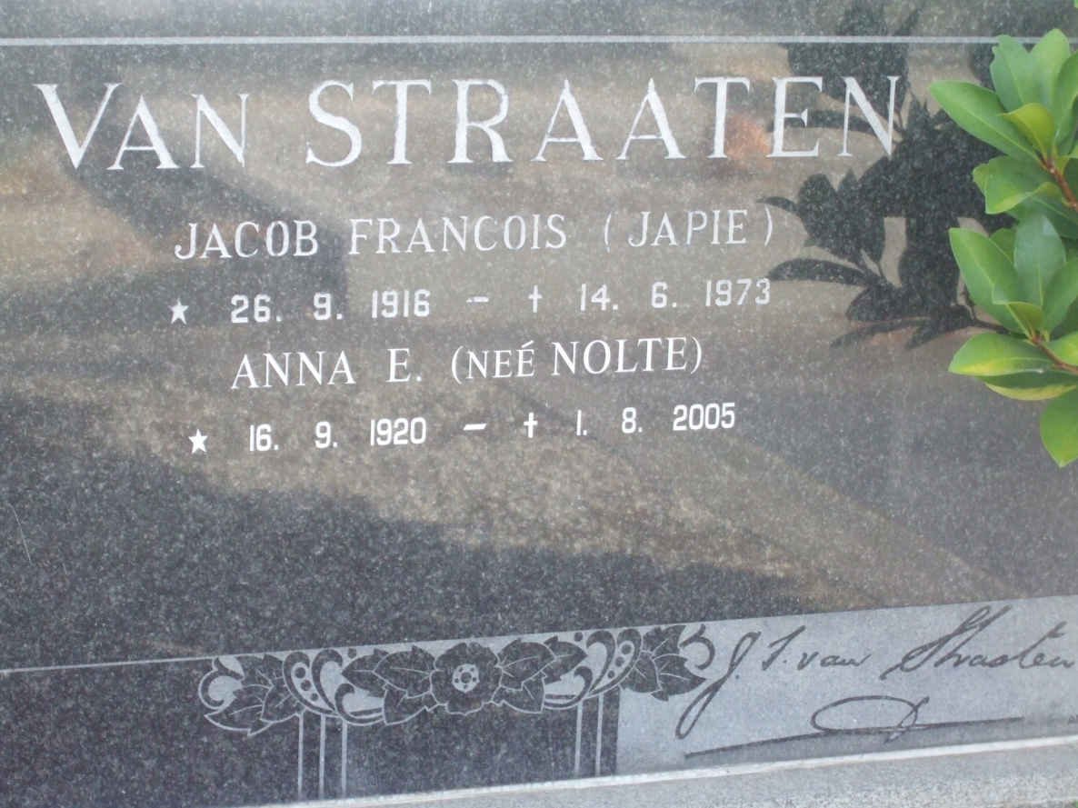 STRAATEN Jacob Francois, van 1916-1973 &amp; Anna E. NOLTE 1920-2005