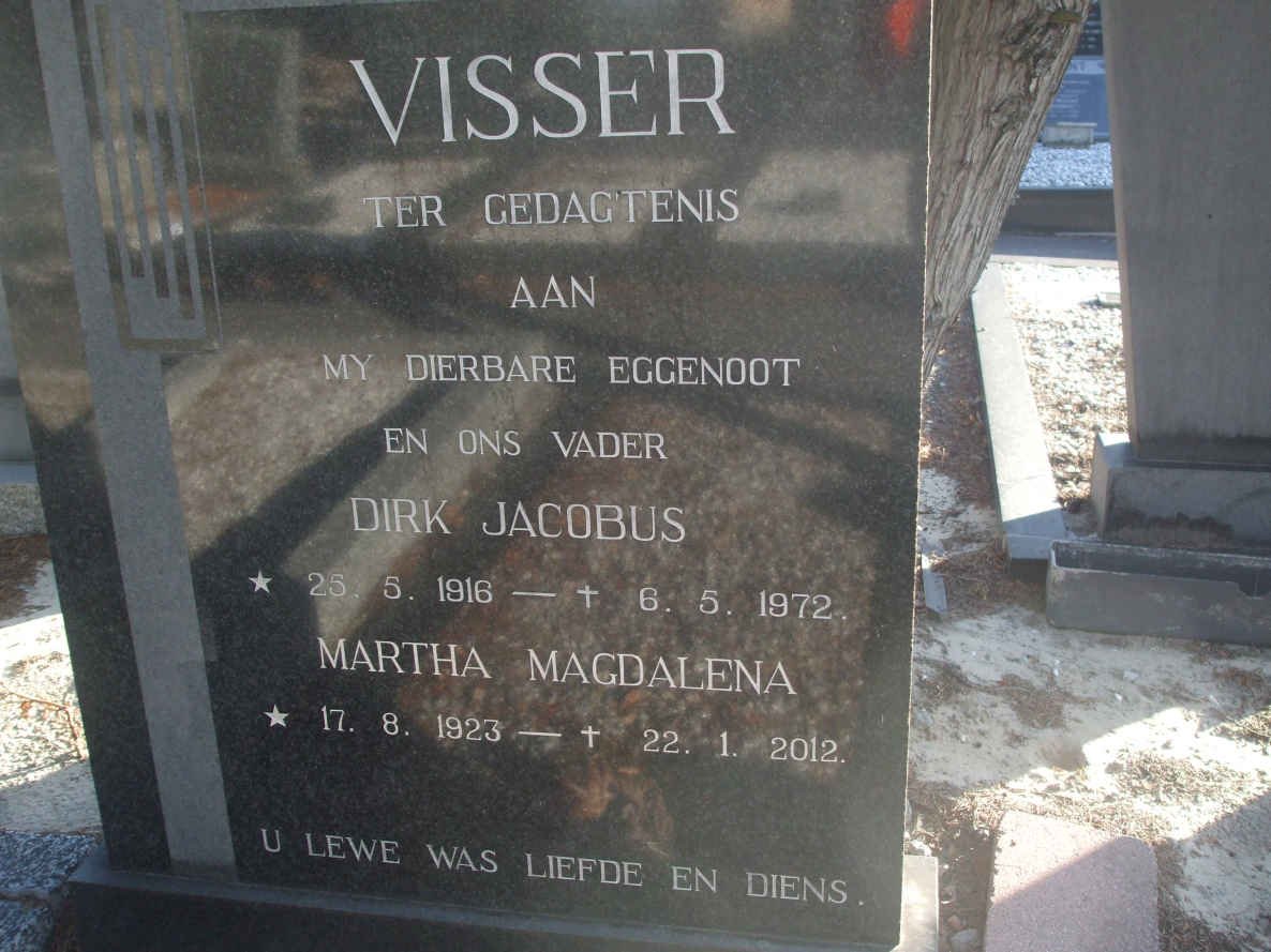 VISSER Dirk Jacobus 1916-1972 &amp; Martha Magdalena 1923-2012