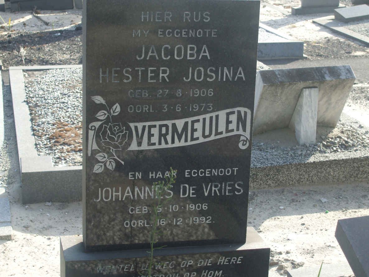 VERMEULEN Johannes De Vries 1906-1992 &amp; Jacoba Hester Josina 1906-1973