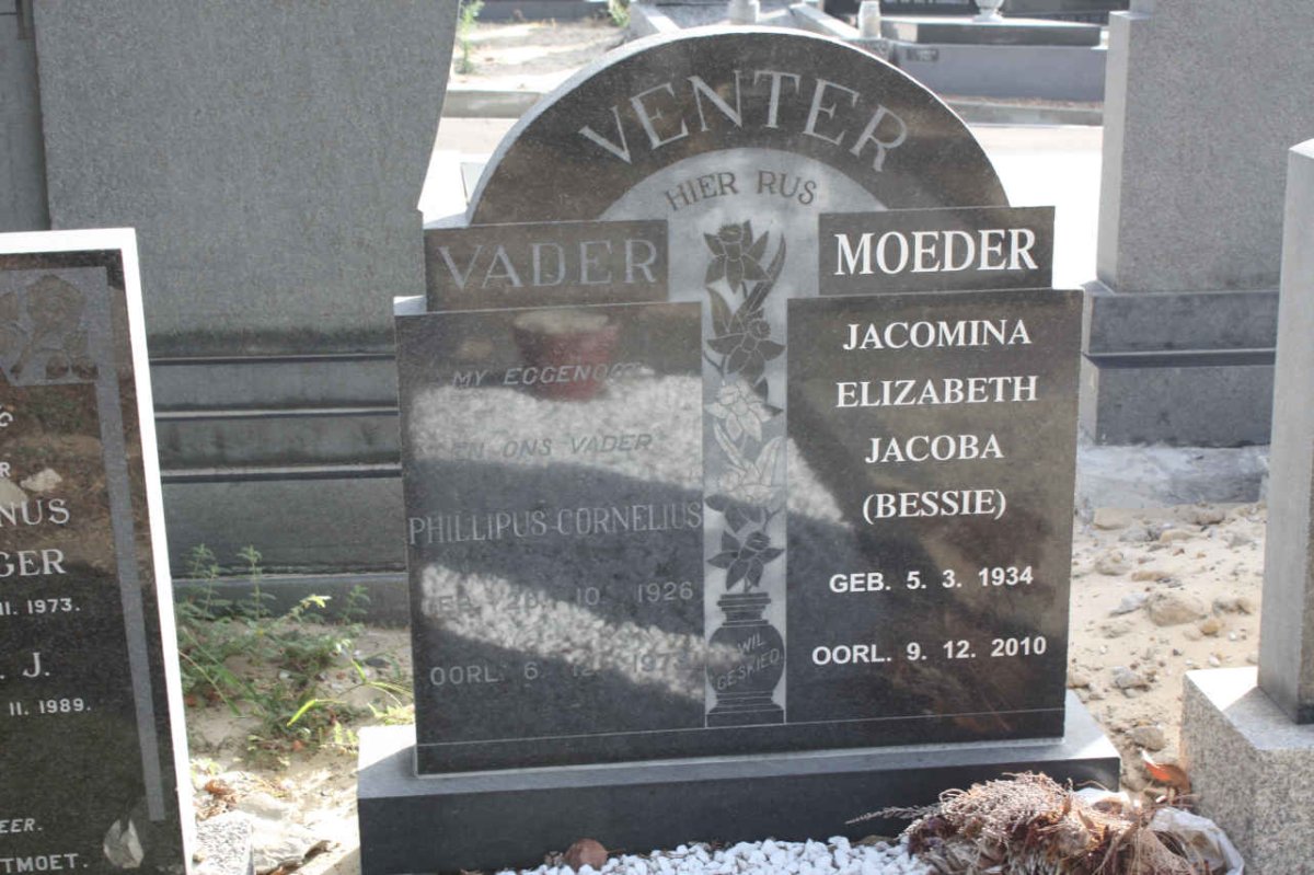 VENTER Phillipus Cornelius 1926-1973 &amp; Jacomina Elizabeth Jacoba 1934-2010