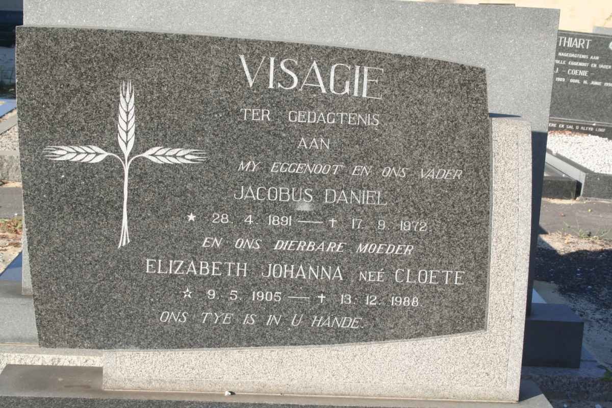 VISAGIE Jacobus Daniel 1891-1972 &amp; Elizabeth Johanna CLOETE 1905-1988