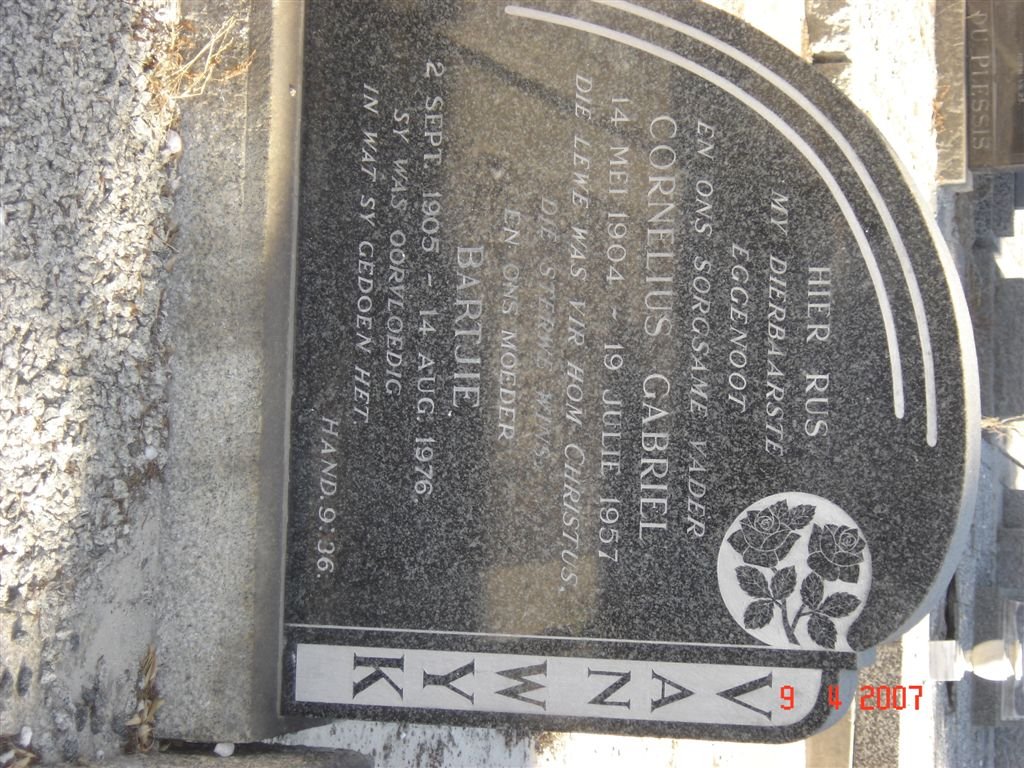 WYK Cornelius Gabriel, van 1904-1957 &amp; Bartjie 1905-1976