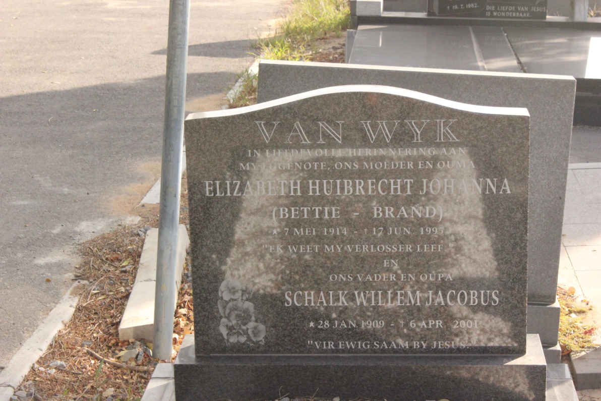 WYK Schalk Willem Jacobus, van 1909-2001 &amp; Elizabeth Huibrecht Johanna BRAND 1914-1997
