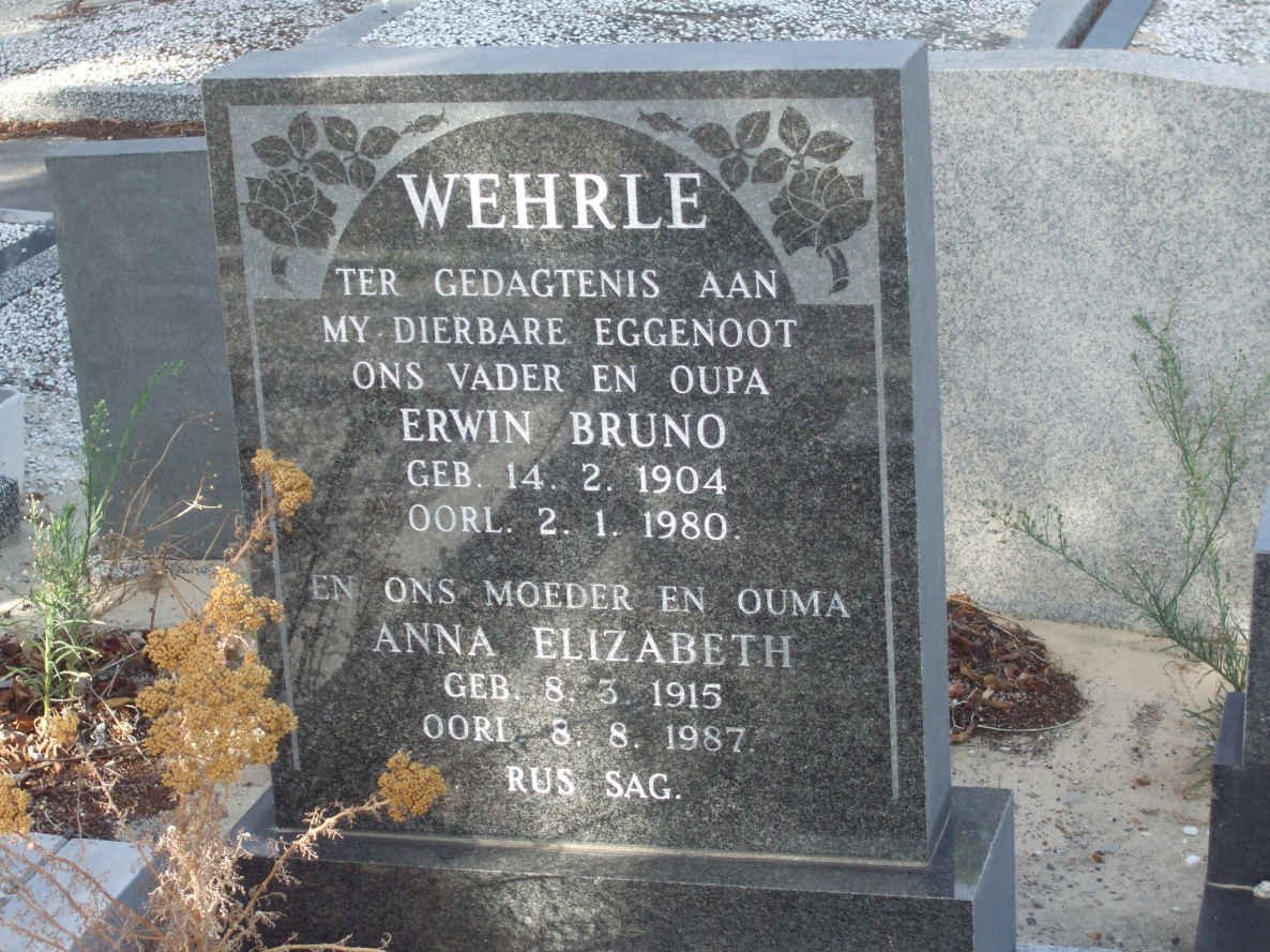 WEHRLE Erwin Bruno 1904-1980 &amp; Anna Elizabeth 1915-1987