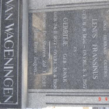 WAGENINGEN Lenus Fransinus, van 1876-1957 &amp; Gerritje KWAK 1877-1958