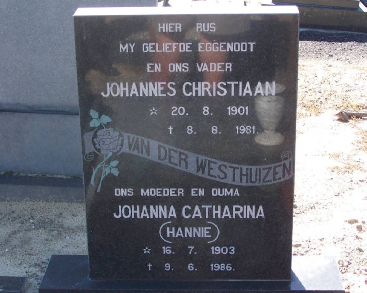 WESTHUIZEN Johannes Christiaan, van der 1901-1981 &amp; Johanna Catharina 1903-1986