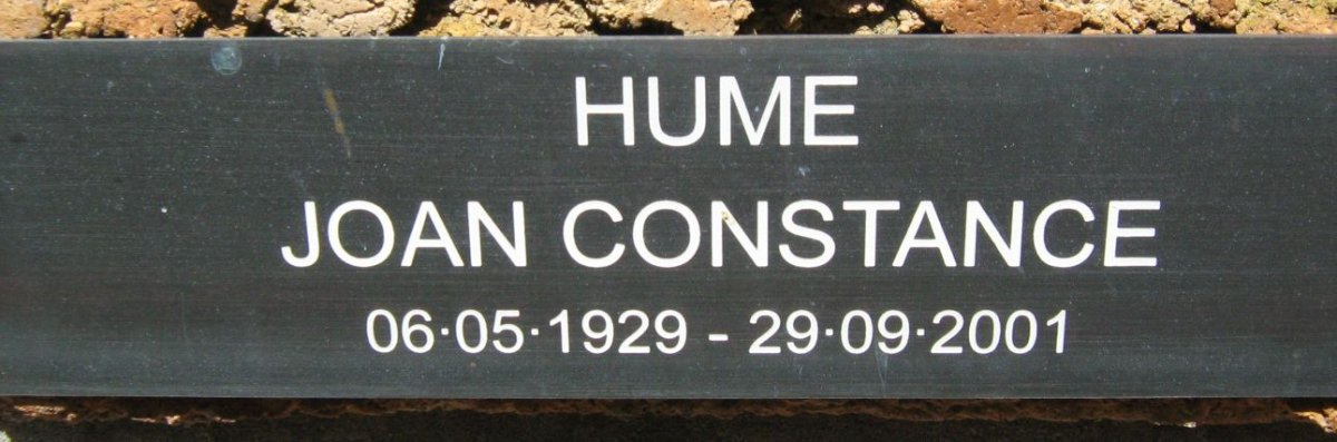 HUME Joan Constance 1929-2001