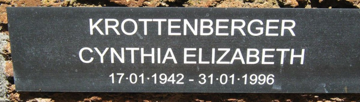 KROTTENBERGER Cynthia Elizabeth 1942-1996
