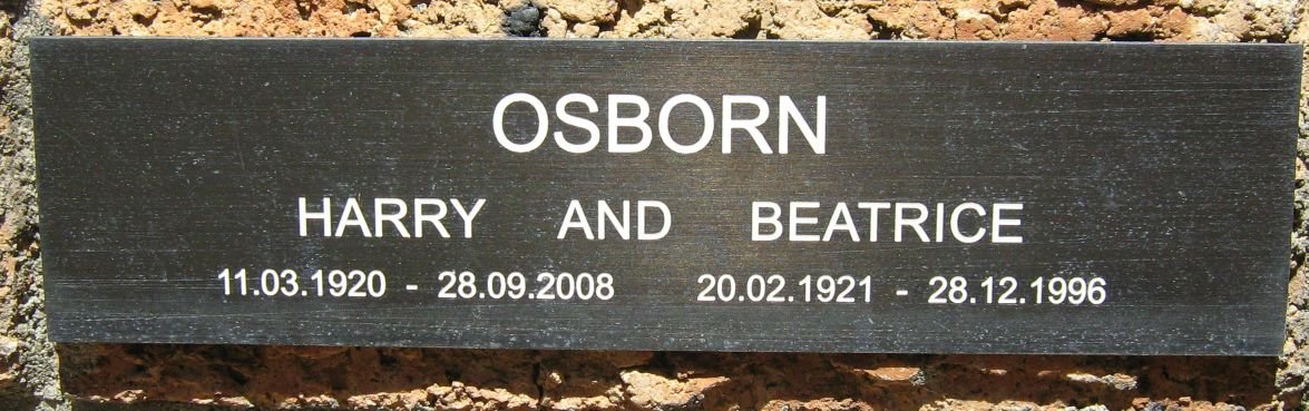 OSBORN Harry 1920-2008 &amp; Beatrice 1921-1996