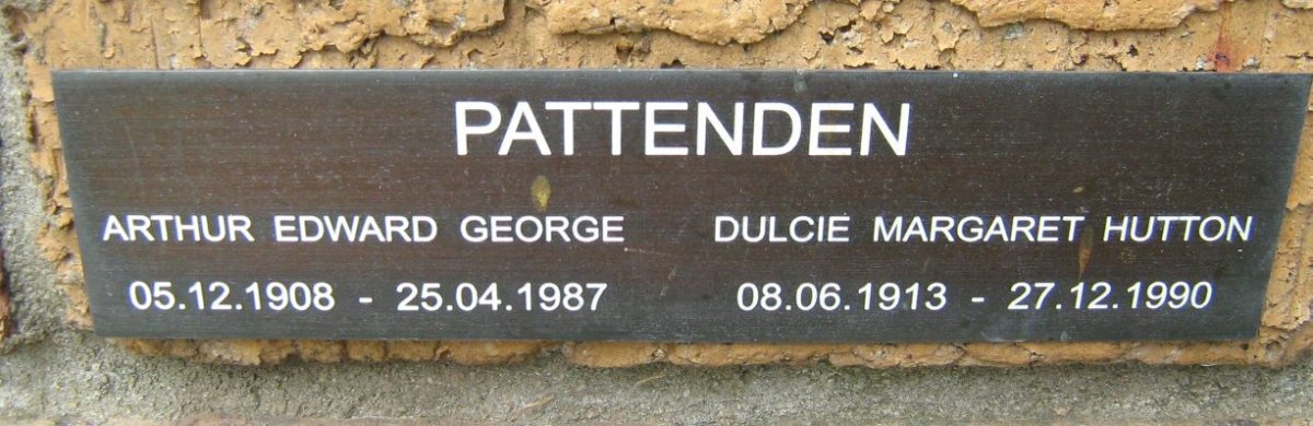 PATTENDEN Arthur Edward George 1908-1987 &amp; Dulcie Margaret Hutton 1913-1990
