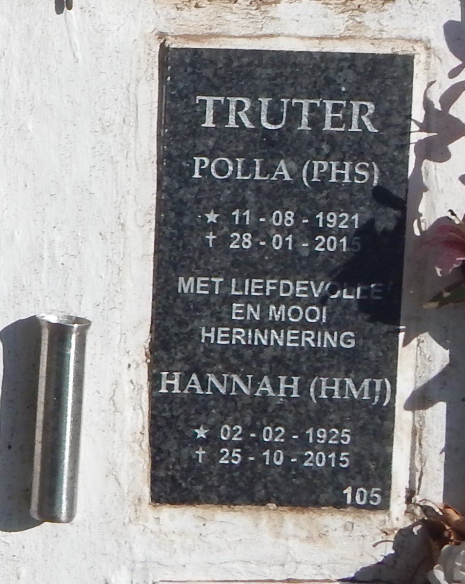 TRUTER P.H.S. 1921-2015 &amp; H.M.J. 1925-2015