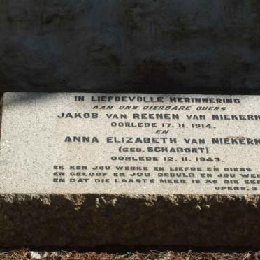NIEKERK Jakob Van Reenen, van   -1914 &amp; Anna Elizabeth SCHABORT  -1943