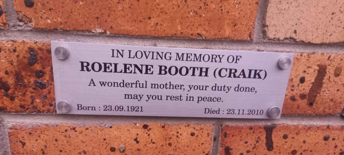 BOOTH Roelene nee CRAIK 1921-2010