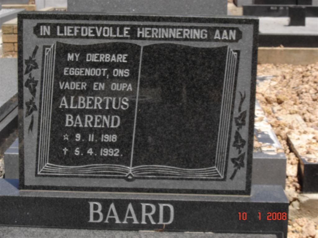 BAARD Albertus Barend 1918-1992
