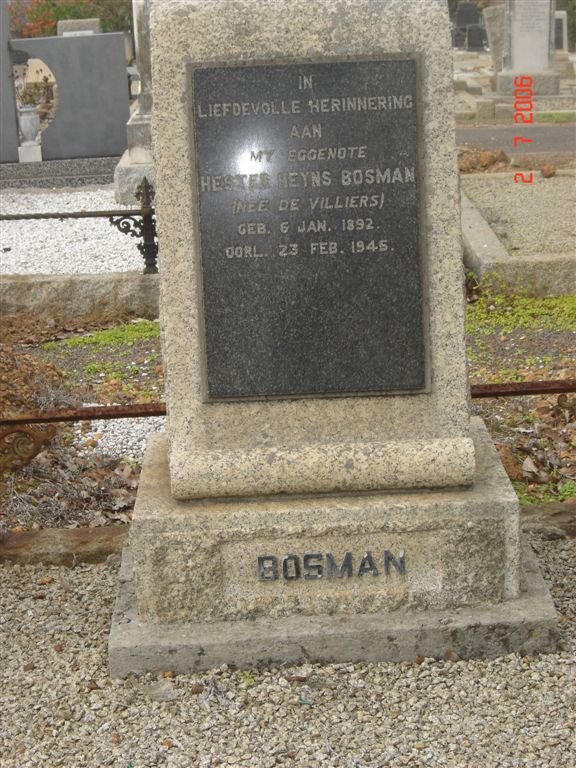 BOSMAN Hester Heyns nee DE VILLIERS 1892-1945