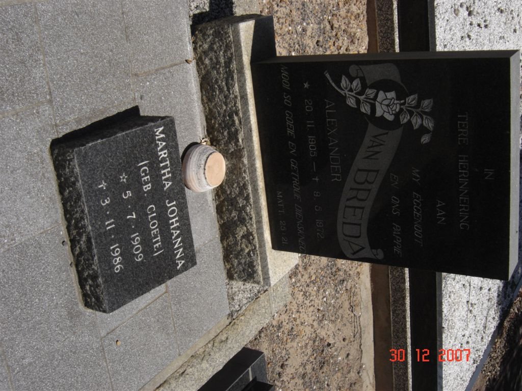 BREDA Alexander, van 1905-1972 &amp; Martha Johanna CLOETE 1909-1986