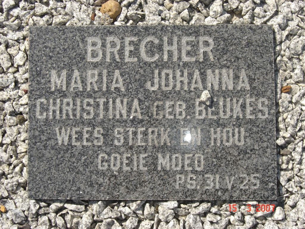 BRECHER Maria Johanna Christina nee BEUKES