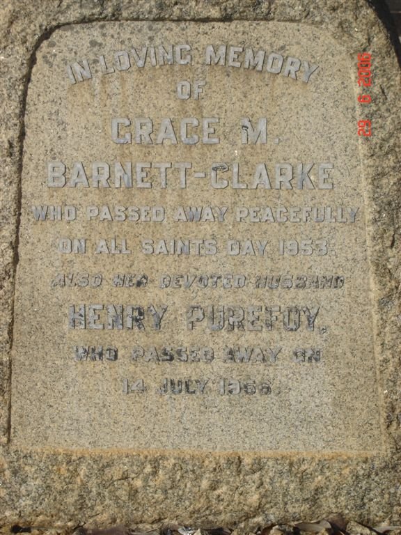 BARNETT-CLARKE Henry Purefoy -1956 &amp; Grace M. -1953
