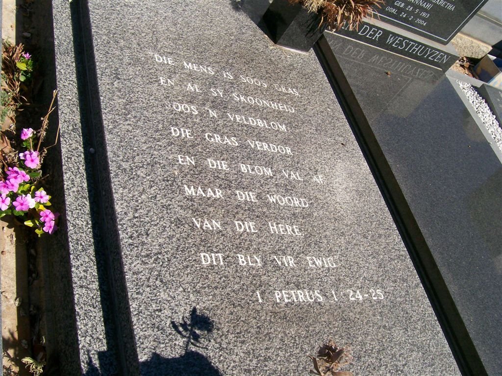 BOTHA Gert Arnoldus 1929-2003 &amp; Magdalena Petronella VAN WYK 1933-1982