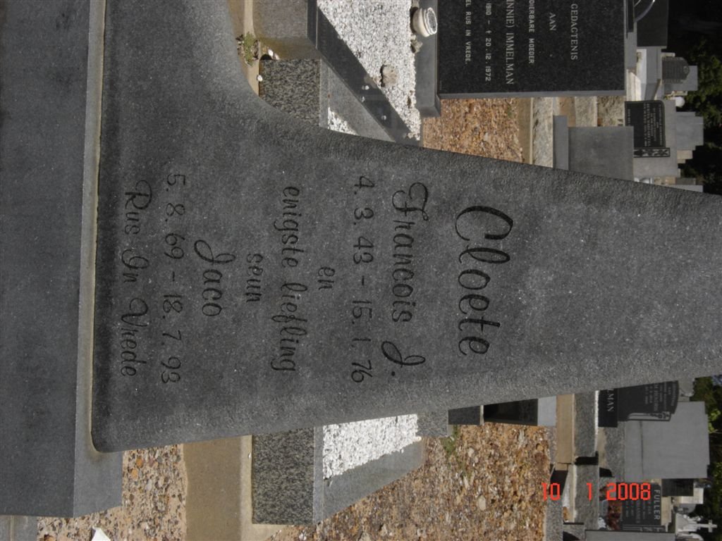 CLOETE Francois J. 1943-1976 :: Jaco CLOETE 1969-1973