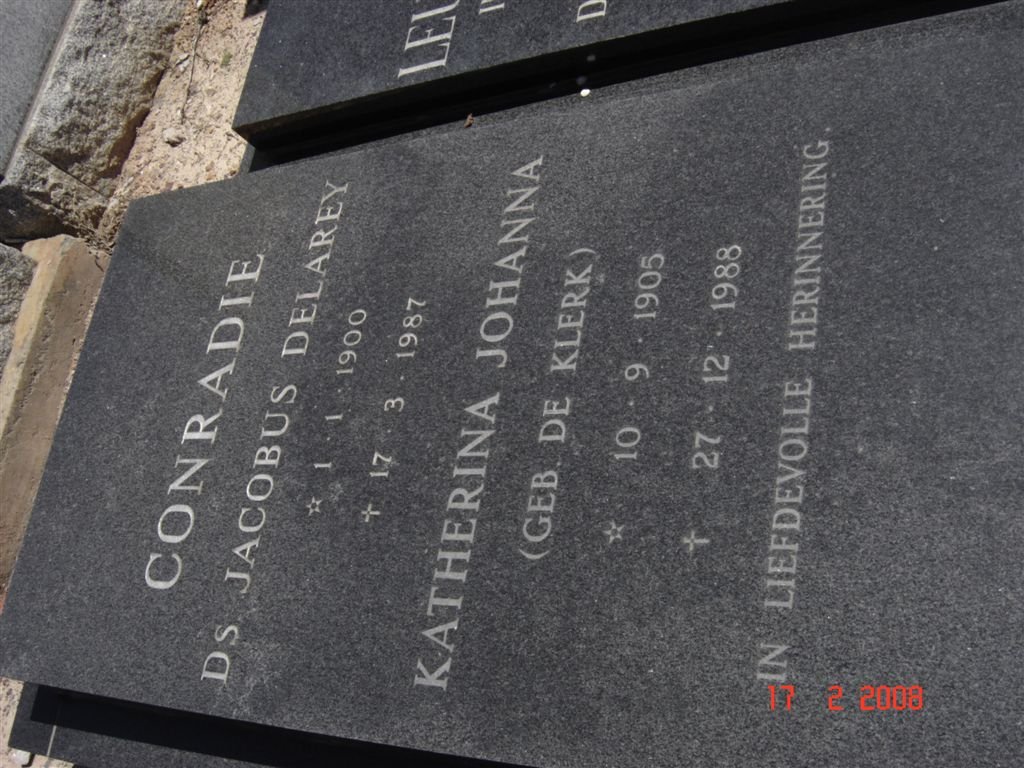 CONRADIE Jacobus Delarey 1900-1987 &amp; Katherina Johanna DE KLERK 1905-1988