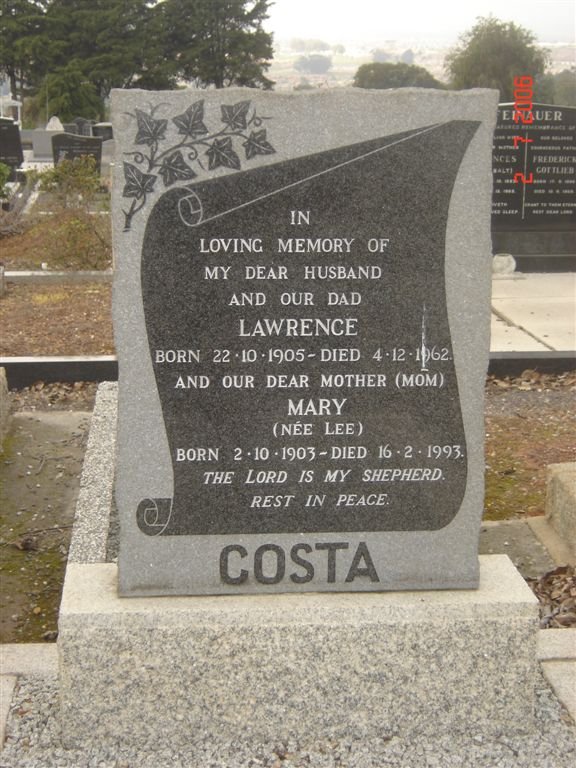 COSTA Lawrence 1905-1962 &amp; Mary LEE 1903-1993