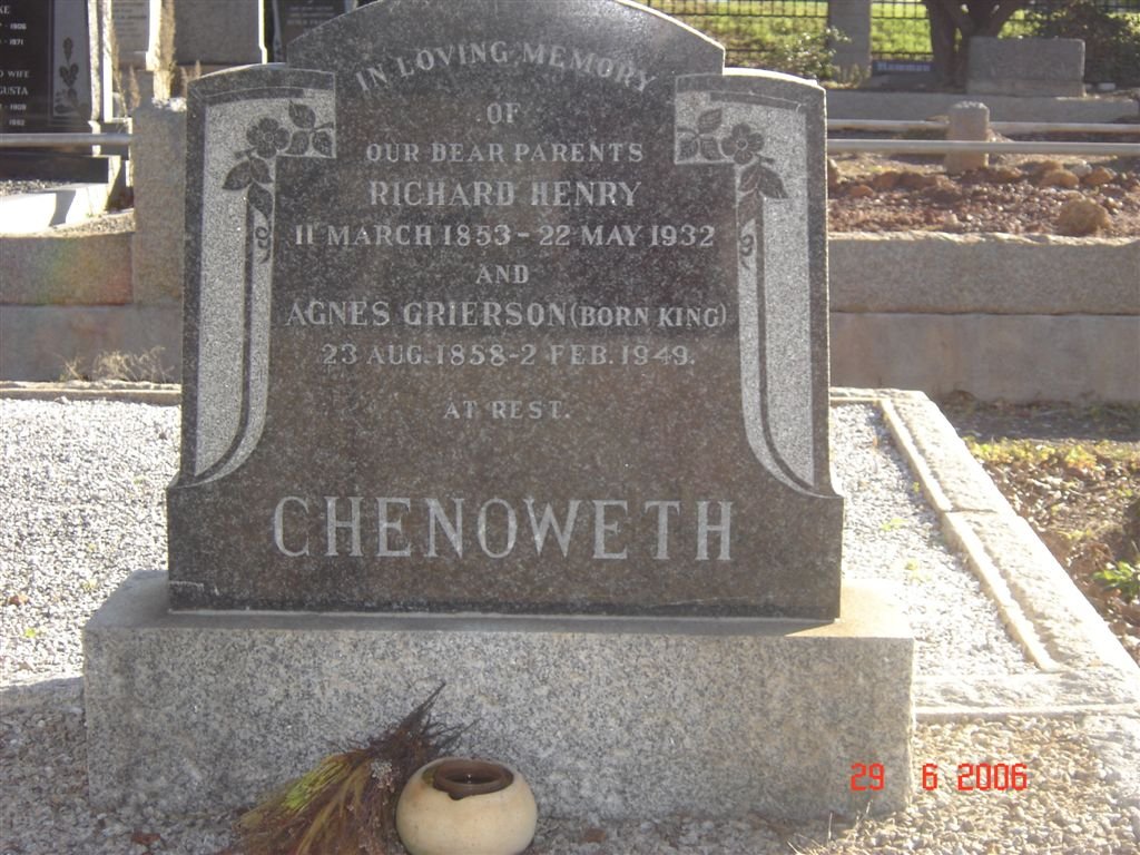 CHENOWETH Richard Henry 1853-1932 &amp; Agnes Grierson KING 1858-1949