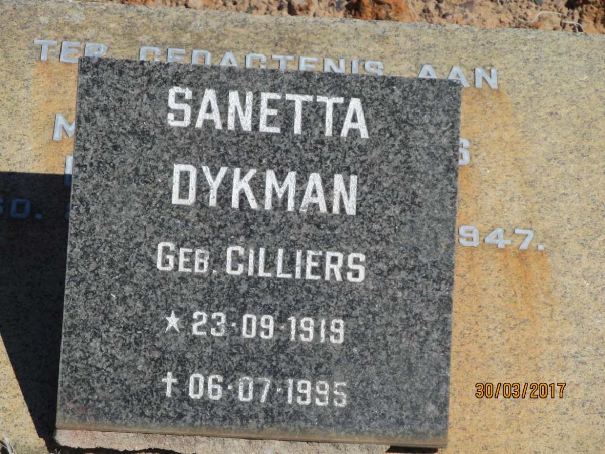 DYKMAN Sanetta nee CILLIERS 1919-1995