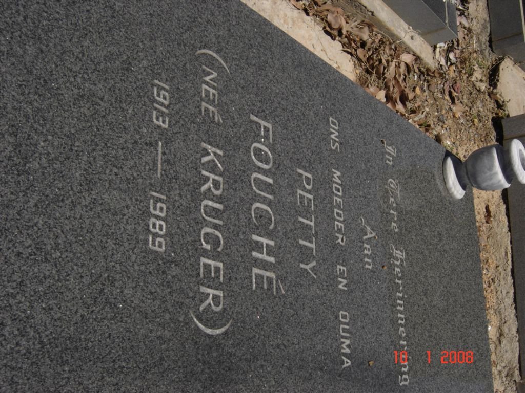 FOUCHé Petty nee KRUGER 1913-1989
