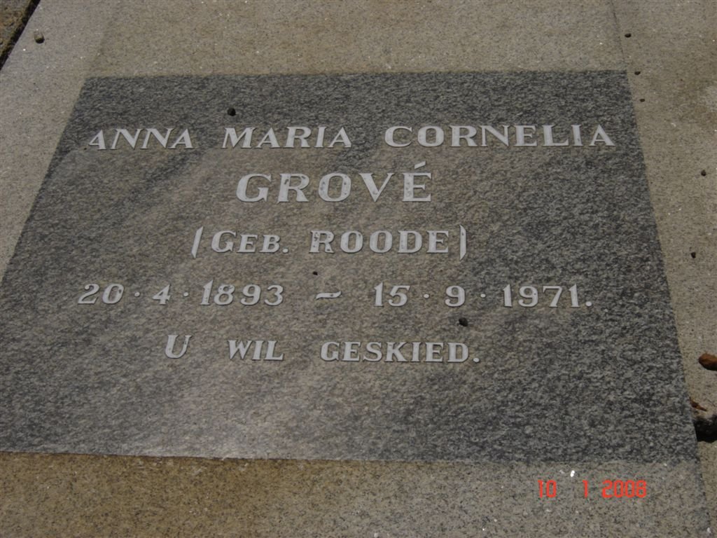 GROVé Anna Maria Cornelia nee ROODE 1893-1971
