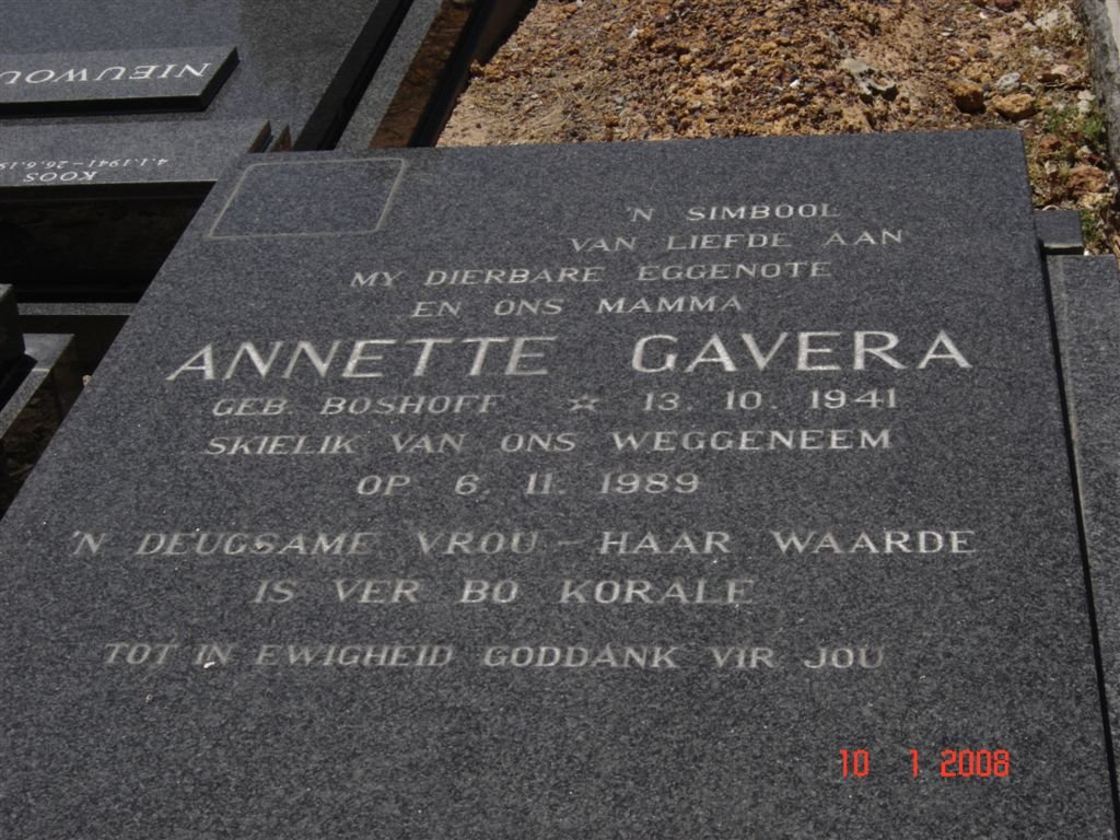 GAVERA Annette nee BOSHOFF 1941-1989
