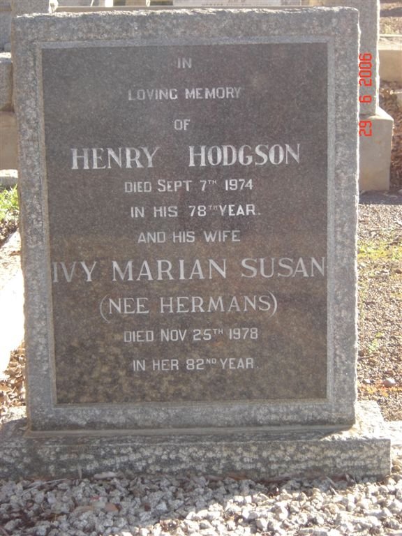 HODGSON Henry -1974 &amp; Ivy Marian Susan HERMANS -1978
