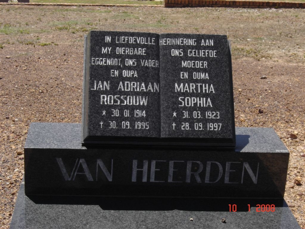 HEERDEN Jan Adriaan Rossouw, van 1914-1995 &amp; Martha Sophia 1923-1997
