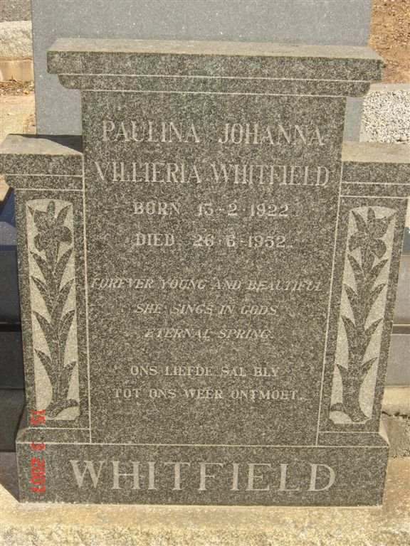 WHITFIELD Paulina Johanna Villieria 1922-1952