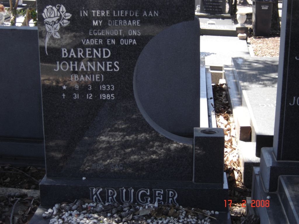 KRUGER Barend Johannes 1933-1985