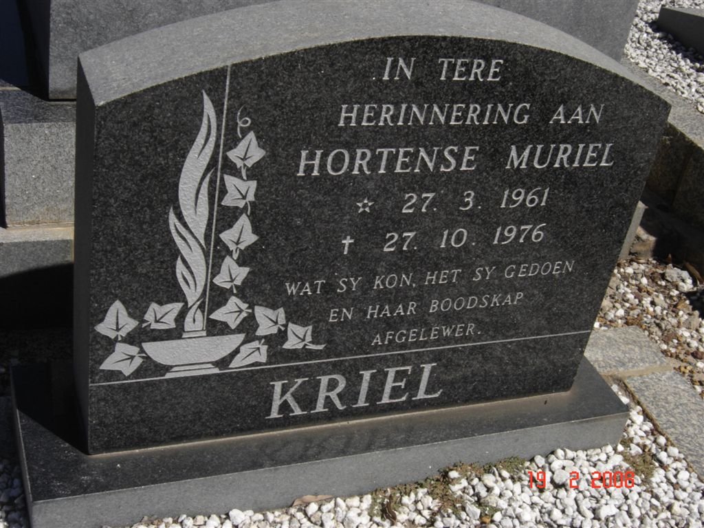 KRIEL Hortense Muriel 1961-1976