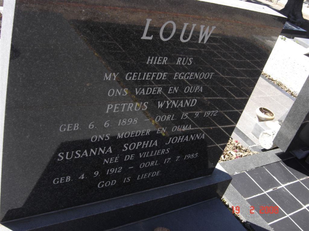 LOUW Petrus Wynand 1898-1972 &amp; Susanna Sophia Johanna DE VILLIERS 1912-1985