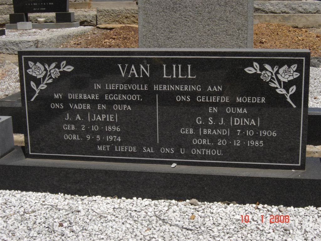 LILL J.A., van 1896-1974 &amp; G.S.J. BRAND 1906-1985