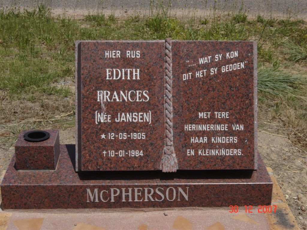 McPHERSON Edith Frances nee JANSEN 1905-1984