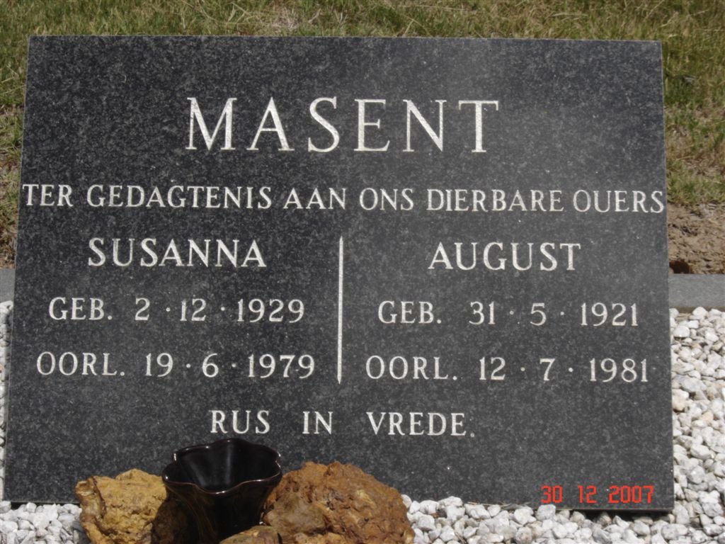 MASENT August 1921-1981 &amp; Susanna 1929-1979