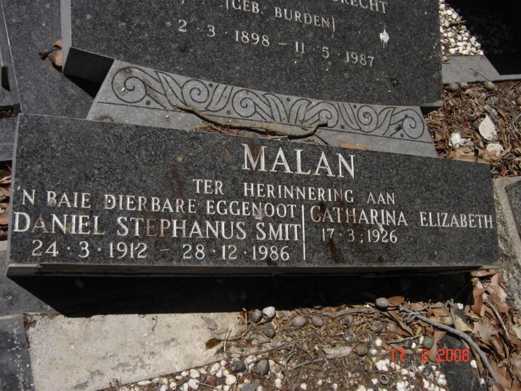 MALAN Daniel Stephanus Smit 1912-1986 &amp; Catharina Elizabeth 1926-