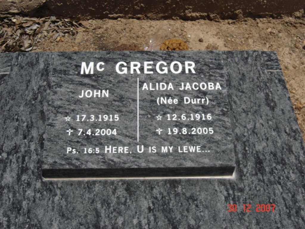 McGREGOR John 1915-2004 &amp; Alida Jacoba DURR 1916-2005