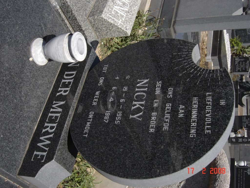 MERWE Nicky, van der 1955-1987