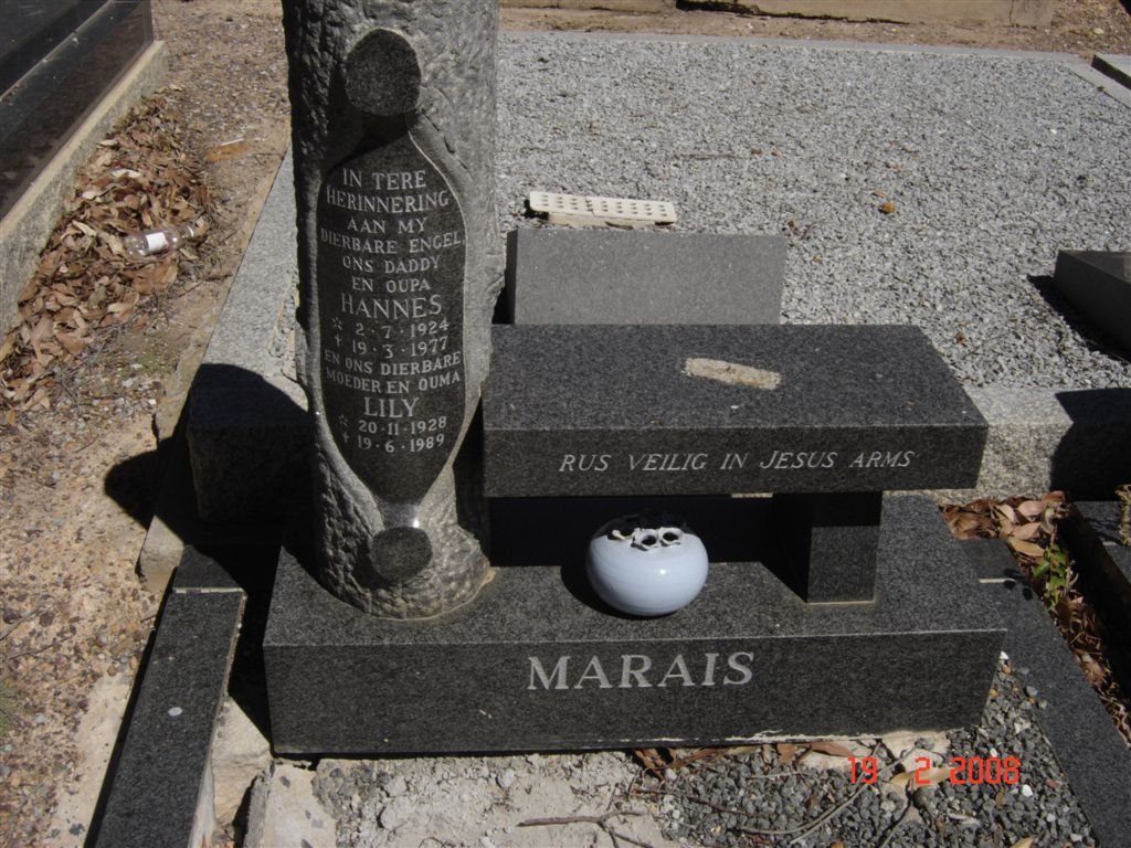 MARAIS Hannes 1924-1977 &amp; Lily 1928-1989