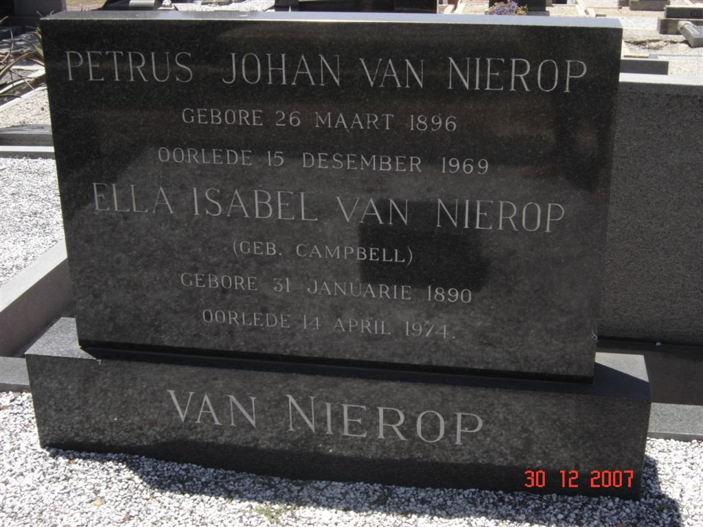 NIEROP Petrus Johan, van 1896-1969 &amp; Ella Isabel CAMPBELL 1890-1974