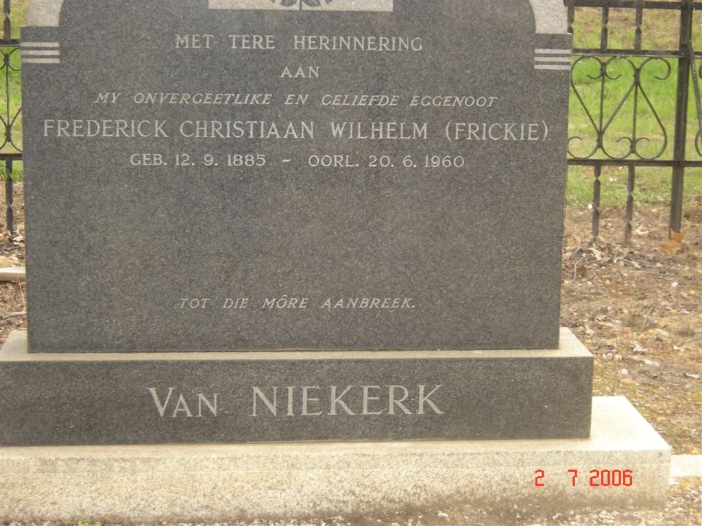 NIEKERK Frederick Christiaan Wilhelm, van 1885-1960